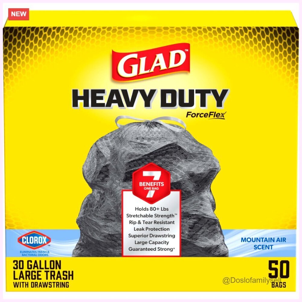 Heavy Duty Drawstring Trash Bags, 30 Gallon, 50 Count, Scented